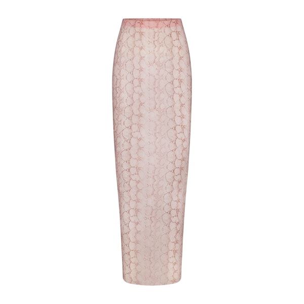 MILKY SHEER LONG SKIRT | ROSE PASTEL SNAKE PRINT FLAT ON A WHITE BACKGROUND | FLT