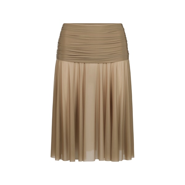 MILKY SHEER MIDI SKIRT | TRUFFLE FLAT ON A WHITE BACKGROUND | FLT