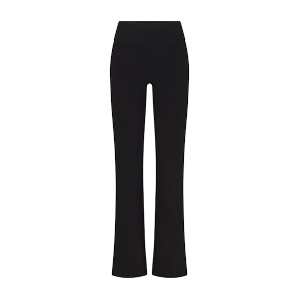 OUTDOOR FOLDOVER BOOTCUT LEGGING | ONYX (PANTS, BOTTOMS) LAYS FLAT ON A WHITE BACKGROUND | FLT