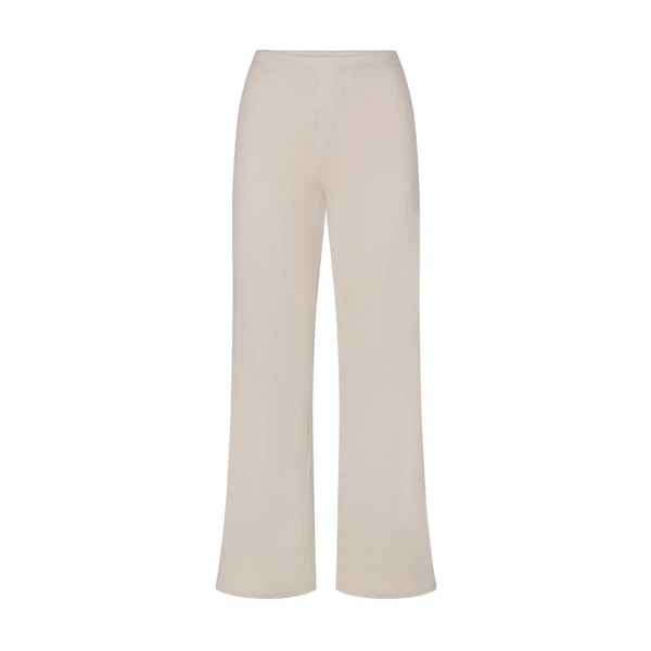 WAFFLE LOOSE PANT | STONE (PANTS, BOTTOMS) LAYS FLAT ON A WHITE BACKGROUND