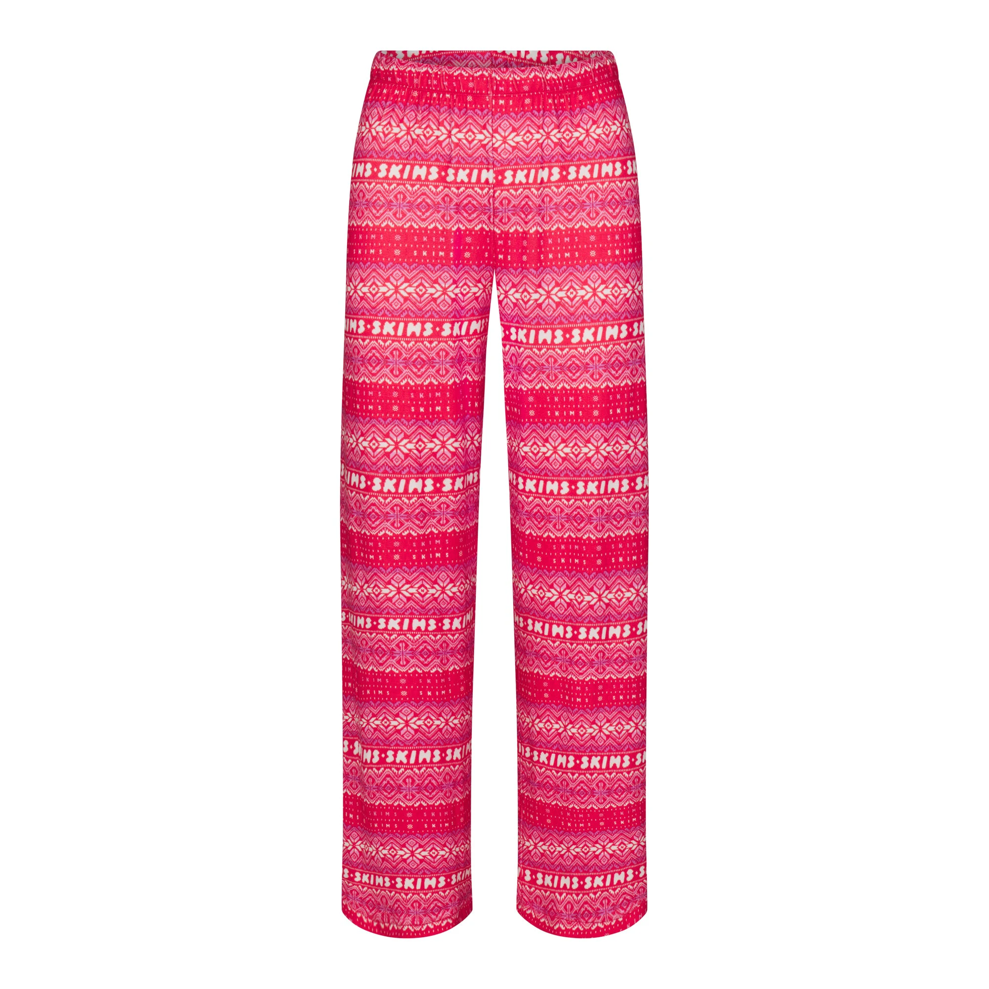 LOGO PLUSH POINTELLE STRAIGHT LEG PANT | RED FAIR ISLE (PANTS, BOTTOMS) LAYS FLAT ON A WHITE BACKGROUND