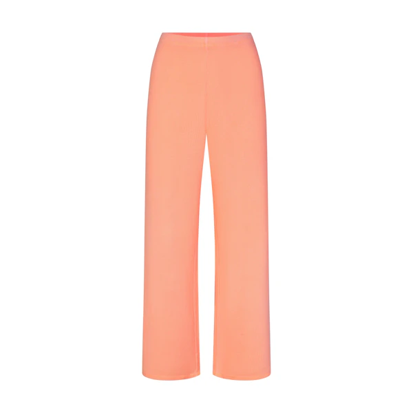 WAFFLE STRAIGHT LEG PANT | NEON ORANGE (PANTS, BOTTOMS) LAYS FLAT ON A WHITE BACKGROUND