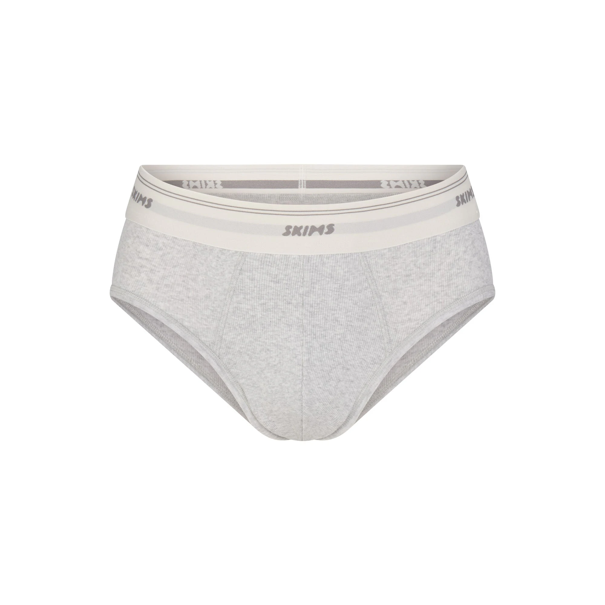 SKIMS COTTON MENS RIB BRIEF | LIGHT HEATHER GREY FLAT ON A WHITE BACKGROUND | FLT