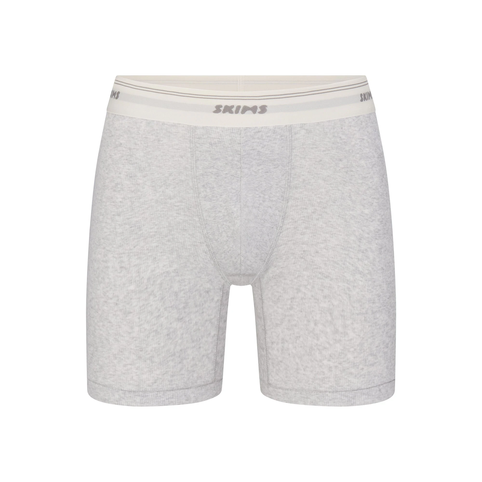 SKIMS COTTON MENS RIB 5 INCH BOXER BRIEF | LIGHT HEATHER GREY FLAT ON A WHITE BACKGROUND | FLT