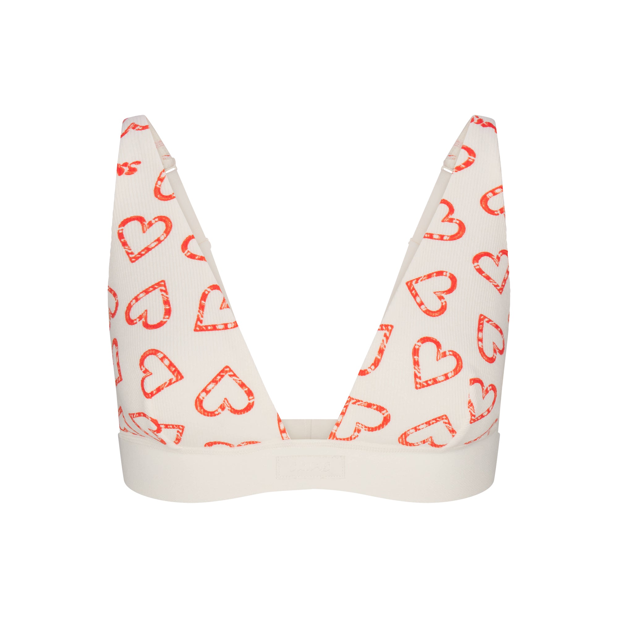COTTON RIB PLUNGE BRALETTE | MARBLE CANDY HEART PRINT FLAT ON A WHITE BACKGROUND | FLT