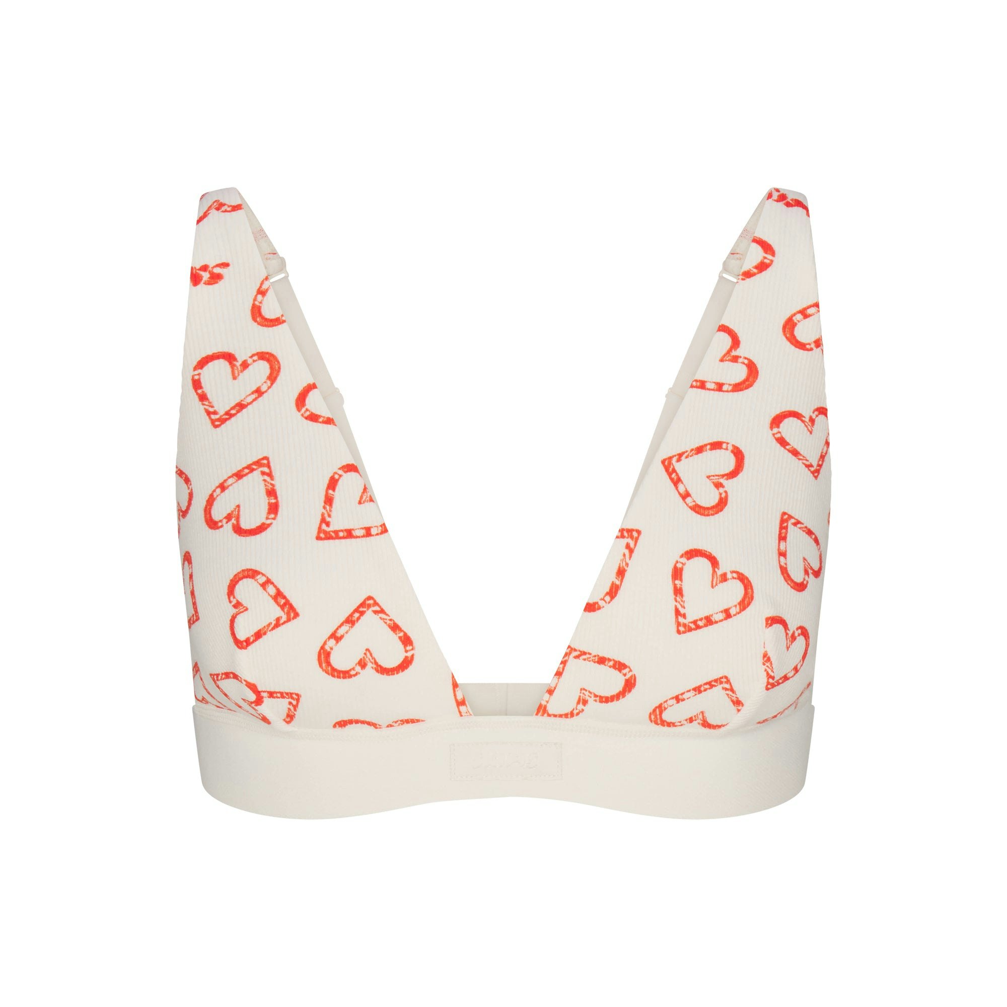 COTTON RIB PLUNGE BRALETTE | MARBLE CANDY HEART PRINT FLAT ON A WHITE BACKGROUND | FLT