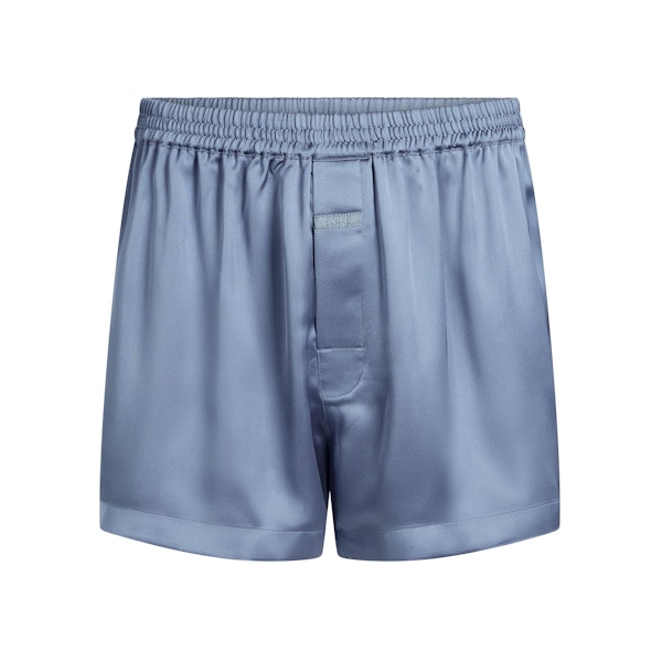 SATEEN SLEEP MENS 3" BOXER SHORT | SLATE FLAT ON A WHITE BACKGROUND | FLT