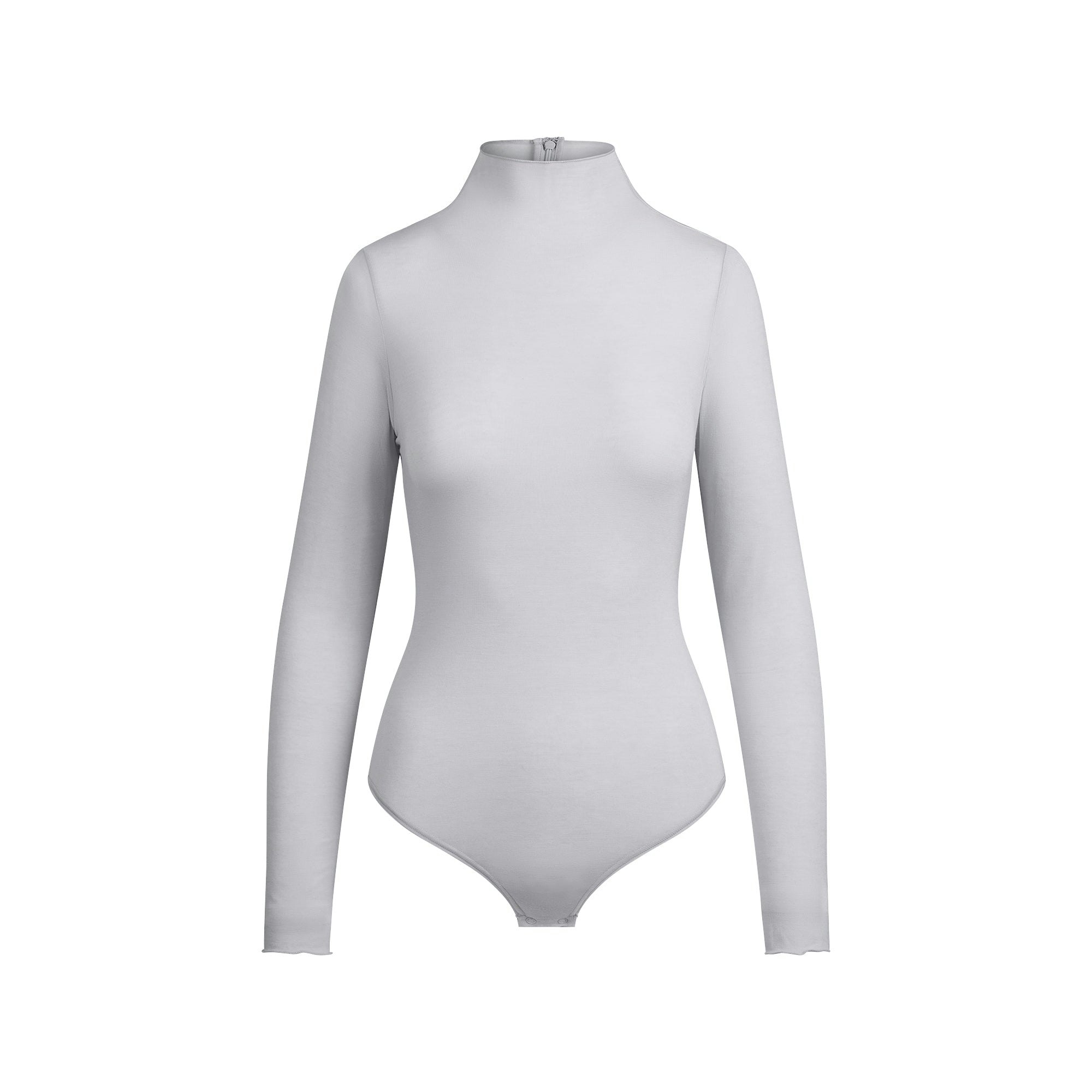 SHEER MODAL LONG SLEEVE TURTLENECK BODYSUIT | MIST FLAT ON A WHITE BACKGROUND | FLT