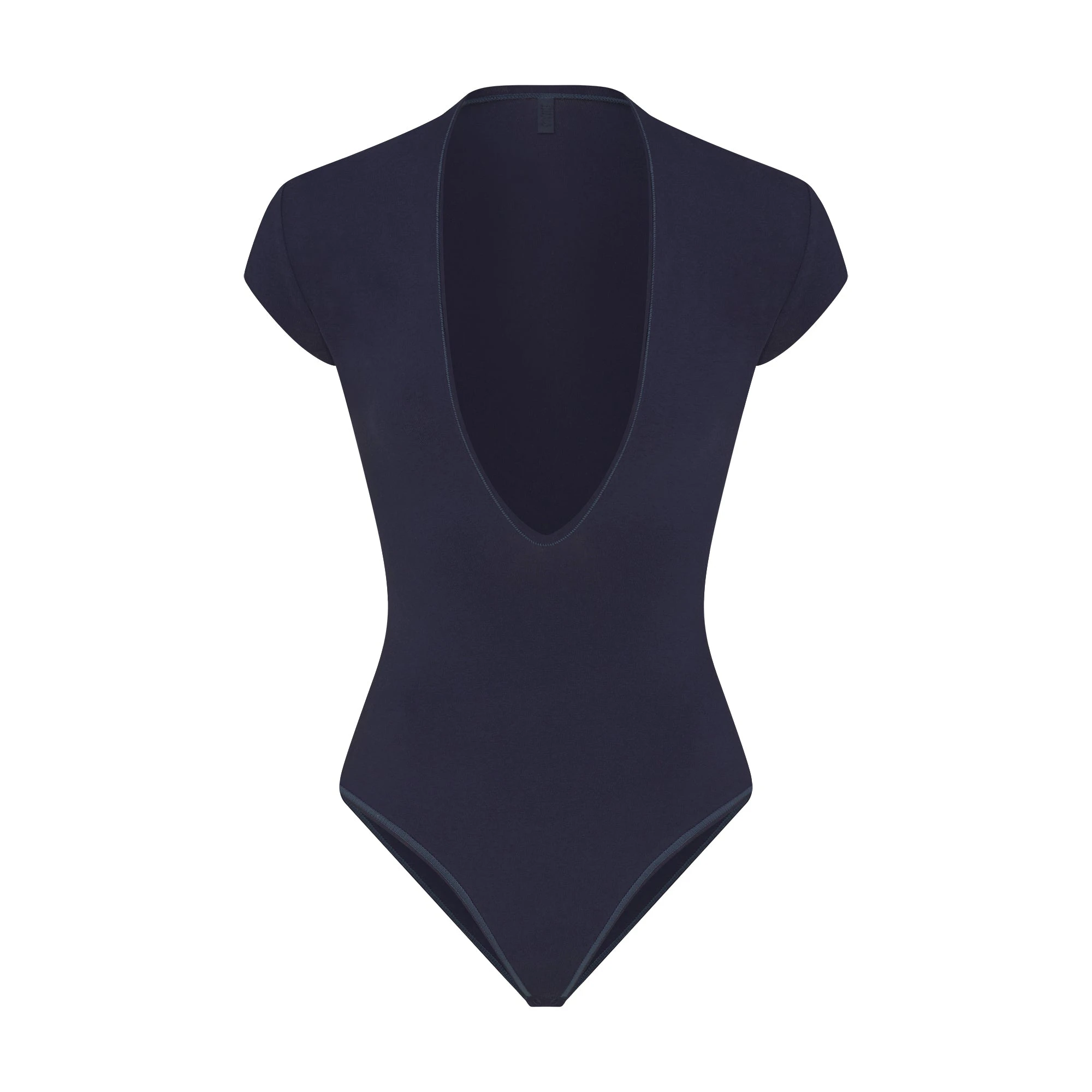 COTTON JERSEY DEEP PLUNGE BODYSUIT | NAVY FLAT ON A WHITE BACKGROUND | FLT