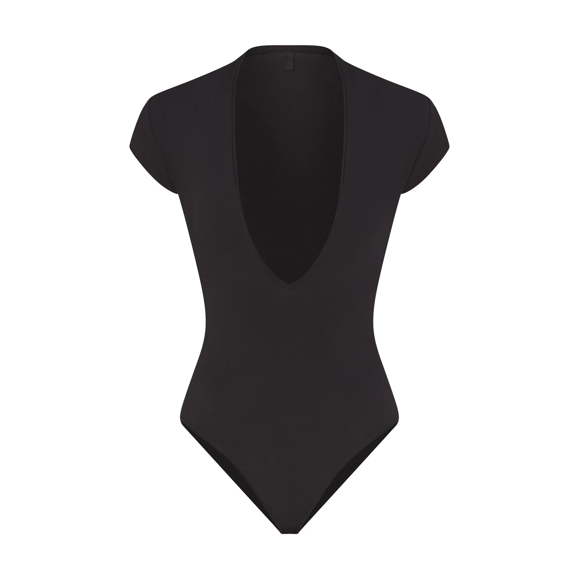 COTTON JERSEY DEEP PLUNGE BODYSUIT | SOOT FLAT ON A WHITE BACKGROUND | FLT
