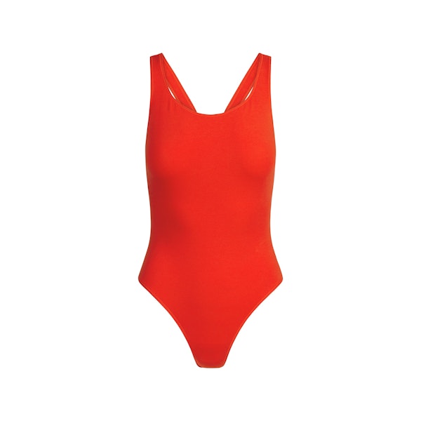 COTTON JERSEY MUSCLE BODYSUIT | RUBY FLAT ON A WHITE BACKGROUND | FLT