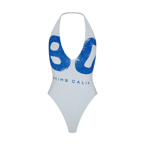 COTTON JERSEY DEEP PLUNGE HALTER BODYSUIT | OPAL SUMMER EIGHTY FLAT ON A WHITE BACKGROUND | FLT