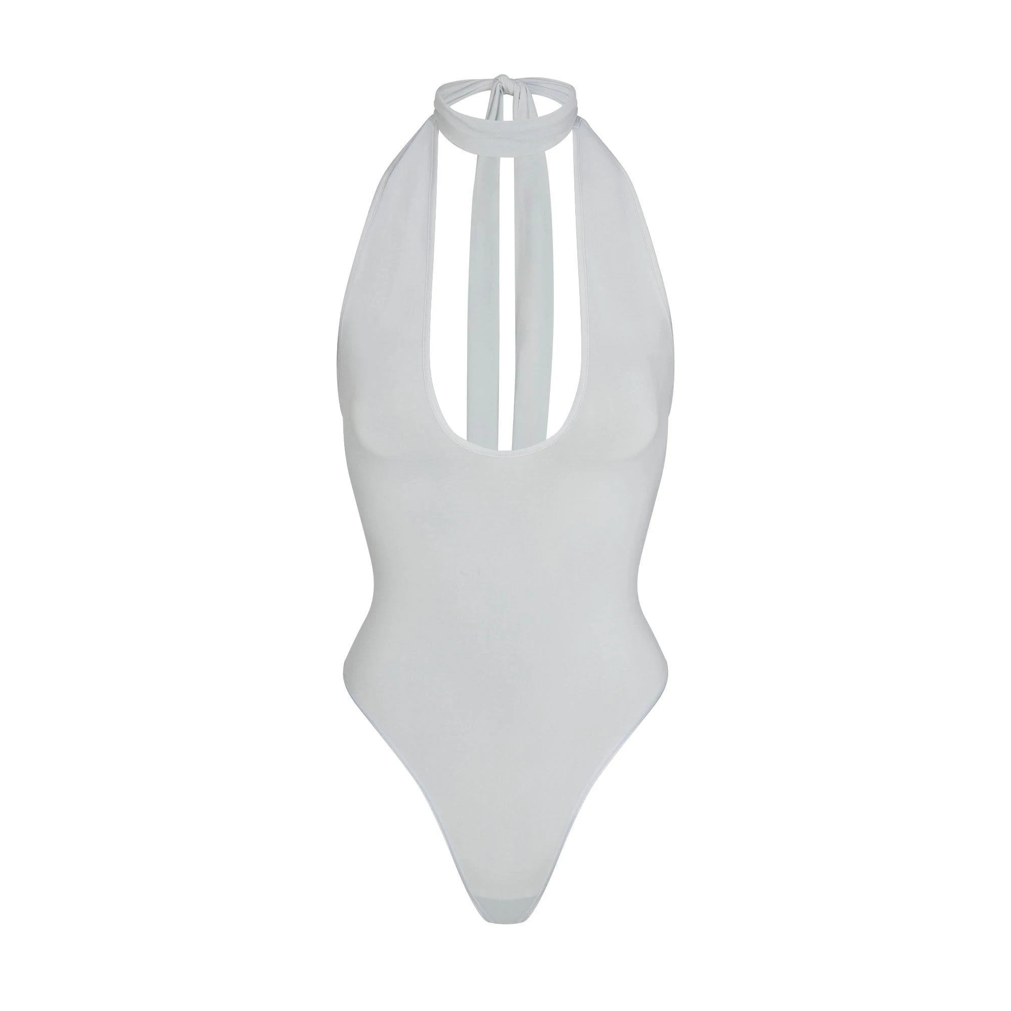 CUPRO JERSEY HALTER BODYSUIT | PEARL FLAT ON A WHITE BACKGROUND | FLT