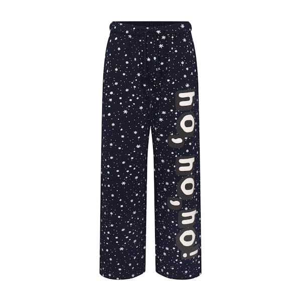 CACTUS PLANT FLEA MARKET X SKIMS COTTON FLEECE STRAIGHT LEG PANT | NAVY HO HO HO SNOW PRINT FLAT ON A WHITE BACKGROUND | FLT