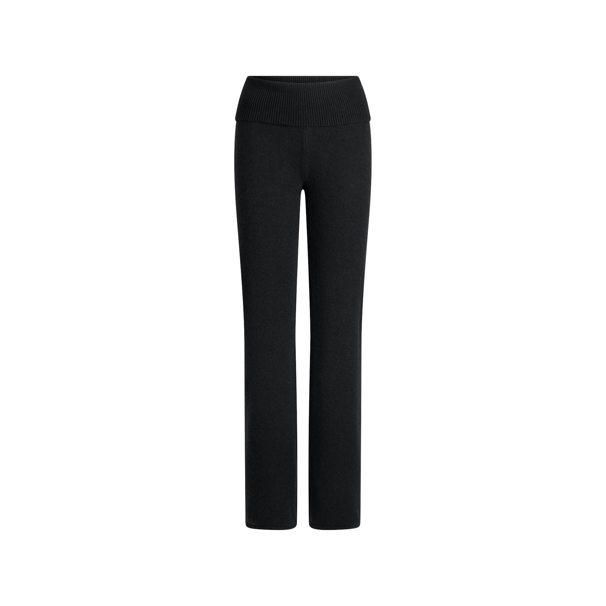 WOOL CASHMERE FOLDOVER PANT | ONYX FLAT ON A WHITE BACKGROUND | FLT