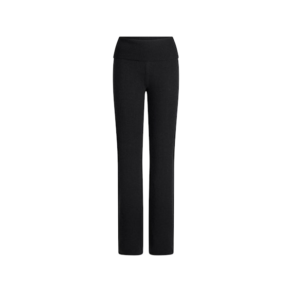 WOOL CASHMERE FOLDOVER PANT | ONYX FLAT ON A WHITE BACKGROUND | FLT