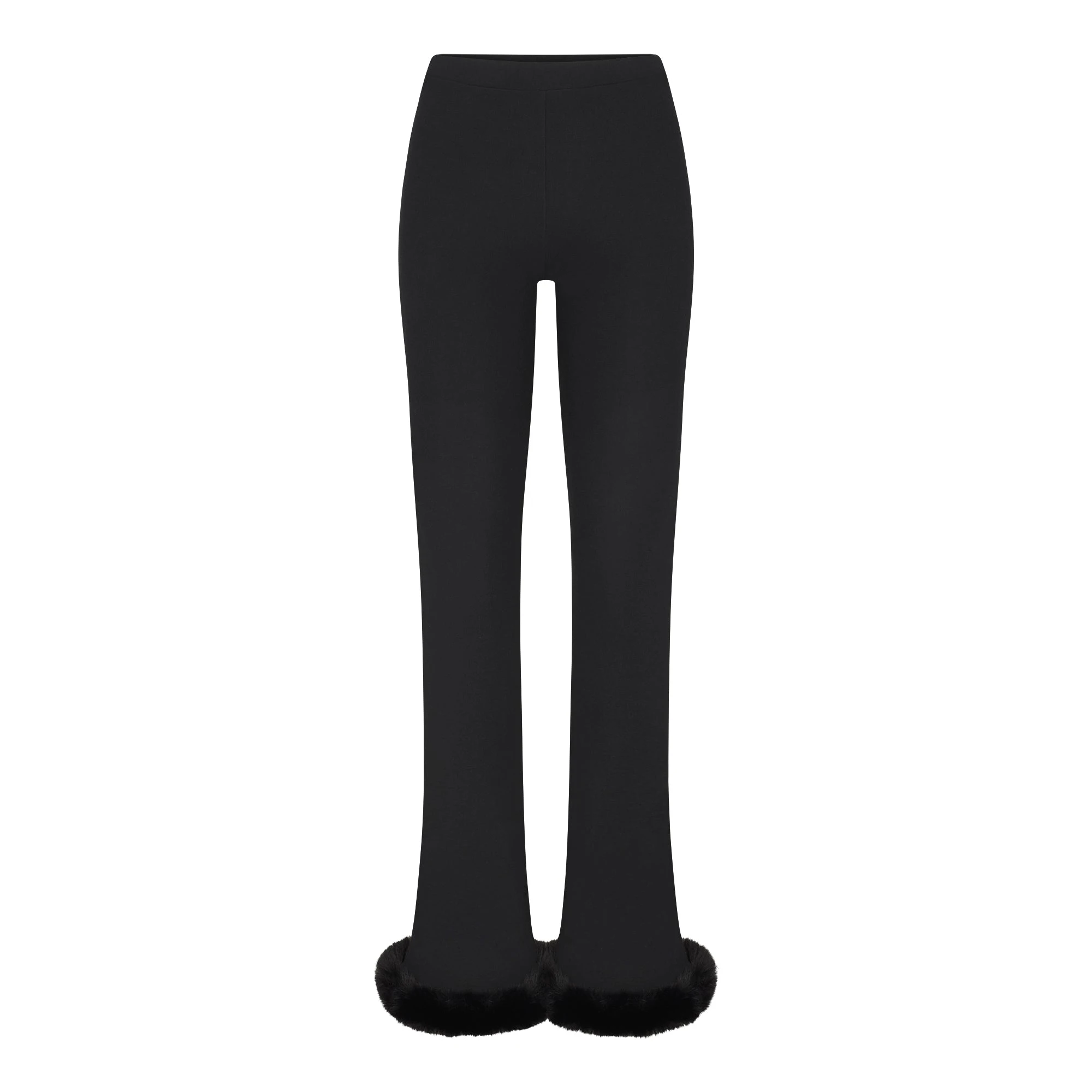 SKIMS CLOUD SLIM FLARE PANT | ONYX FLAT ON A WHITE BACKGROUND | FLT