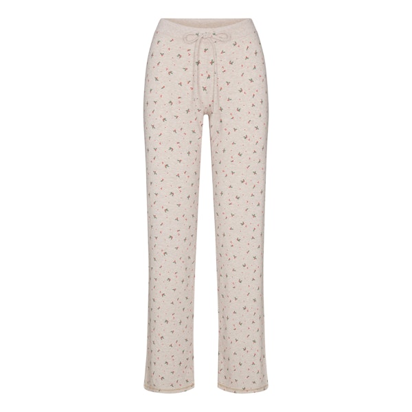 COTTON JERSEY STRAIGHT LEG PANT | OATMEAL HEATHER HOLLY PRINT FLAT ON A WHITE BACKGROUND | FLT