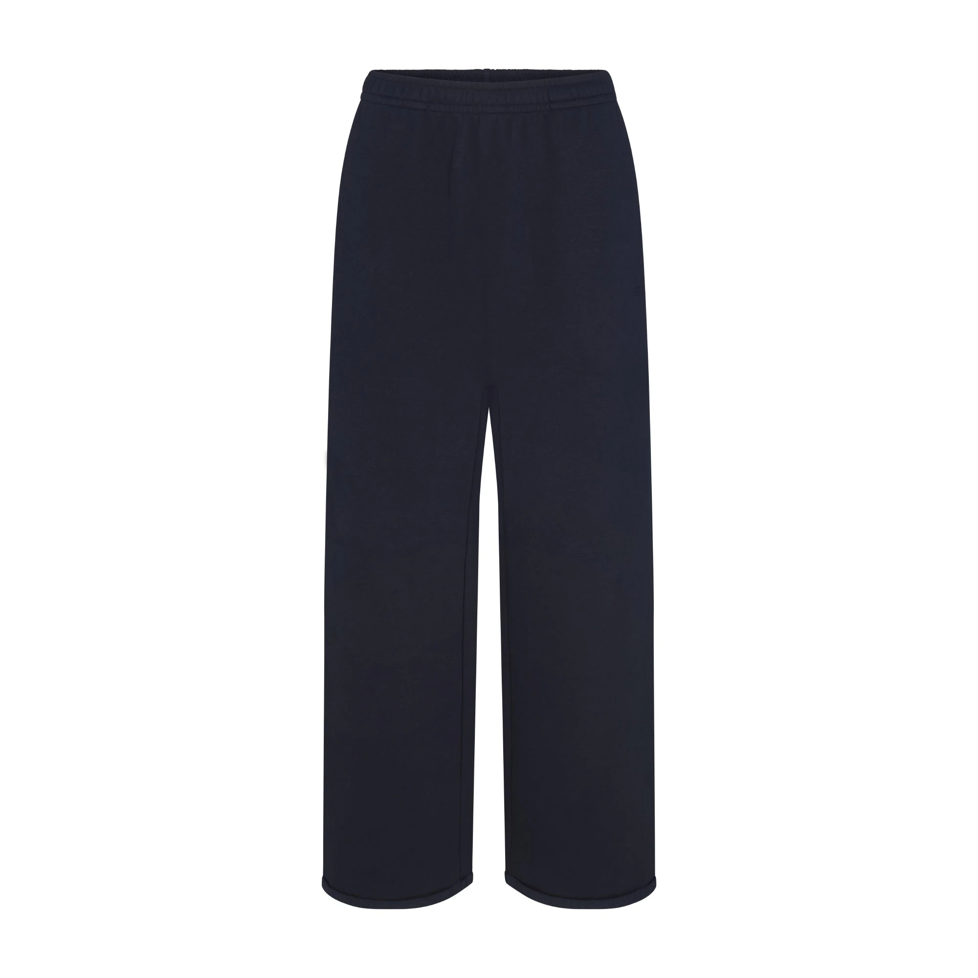 COTTON FLEECE OVERSIZED STRAIGHT LEG PANT | NAVY & LAYS FLAT ON A WHITE BACKGROUND | FLT
