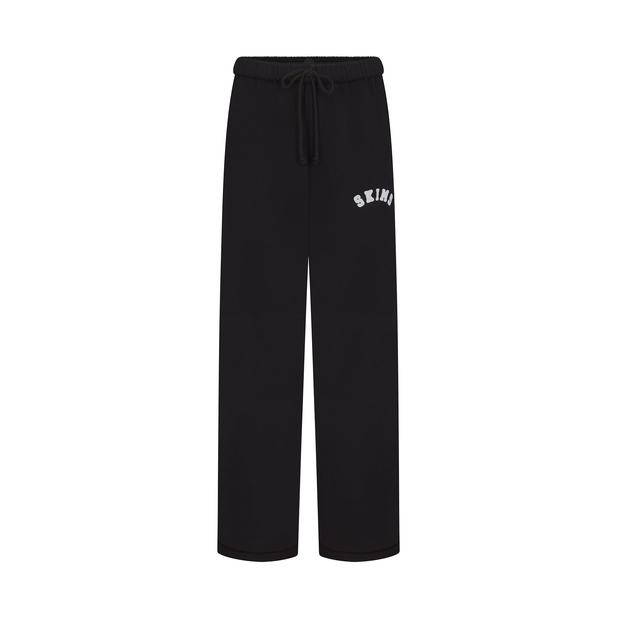 COTTON FLEECE CLASSIC STRAIGHT LEG PANT | ONYX SNOW ARCHED SKIMS LOGO & LAYS FLAT ON A WHITE BACKGROUND | FLT