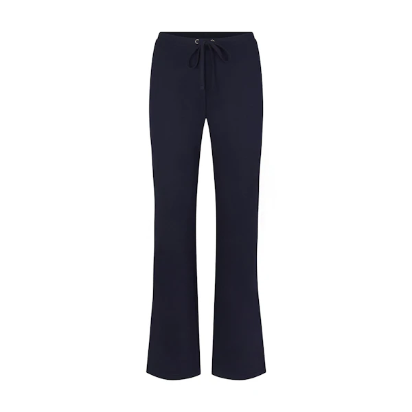 DRAPEY FRENCH TERRY STRAIGHT LEG PANT | NAVY FLAT ON A WHITE BACKGROUND | FLT