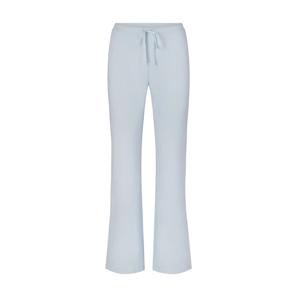 DRAPEY FRENCH TERRY STRAIGHT LEG PANT | POWDER BLUE FLAT ON A WHITE BACKGROUND | FLT