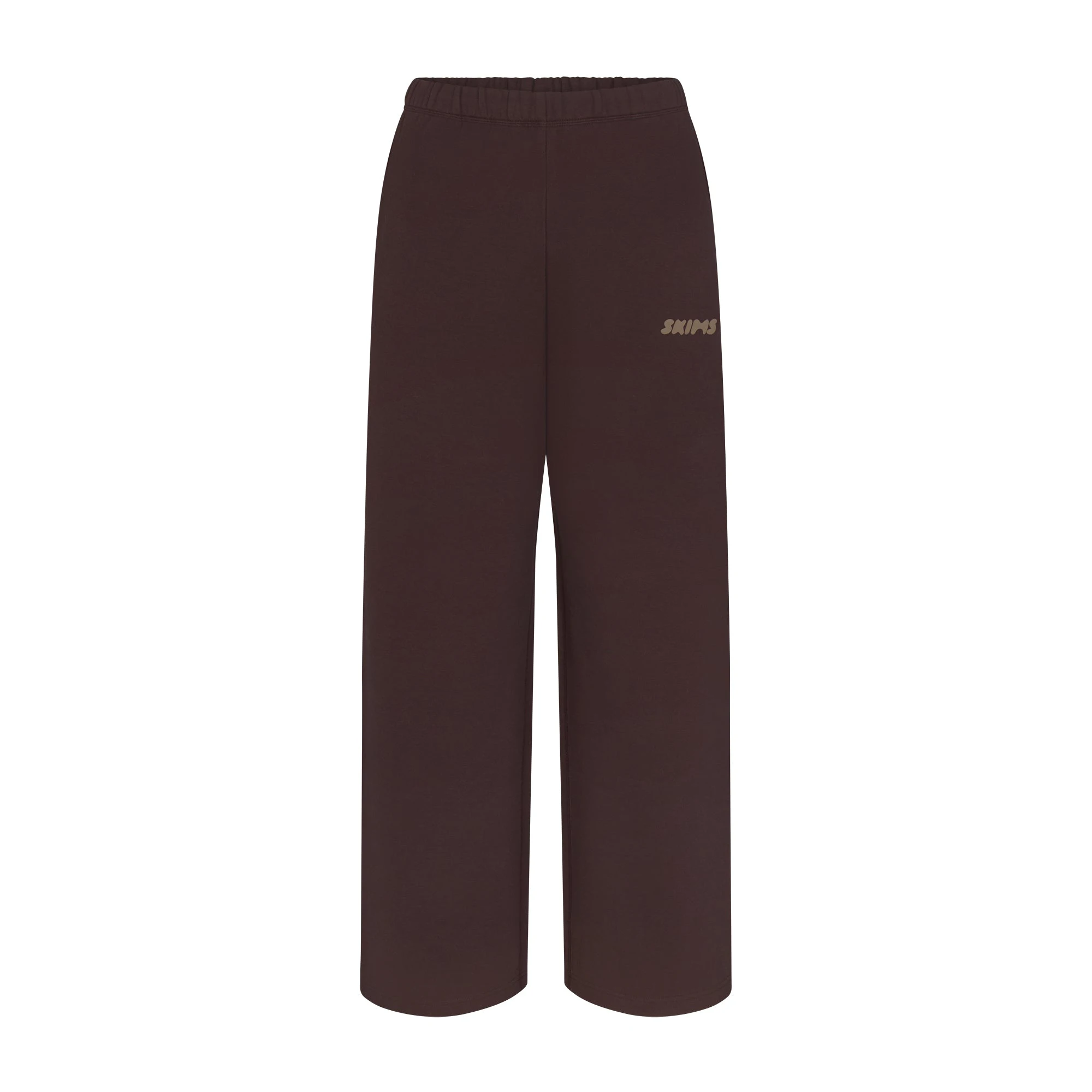 COTTON FLEECE STRAIGHT LEG PANT WITH EMBOSSED LOGO | ESPRESSO FLAT ON A WHITE BACKGROUND | FLT