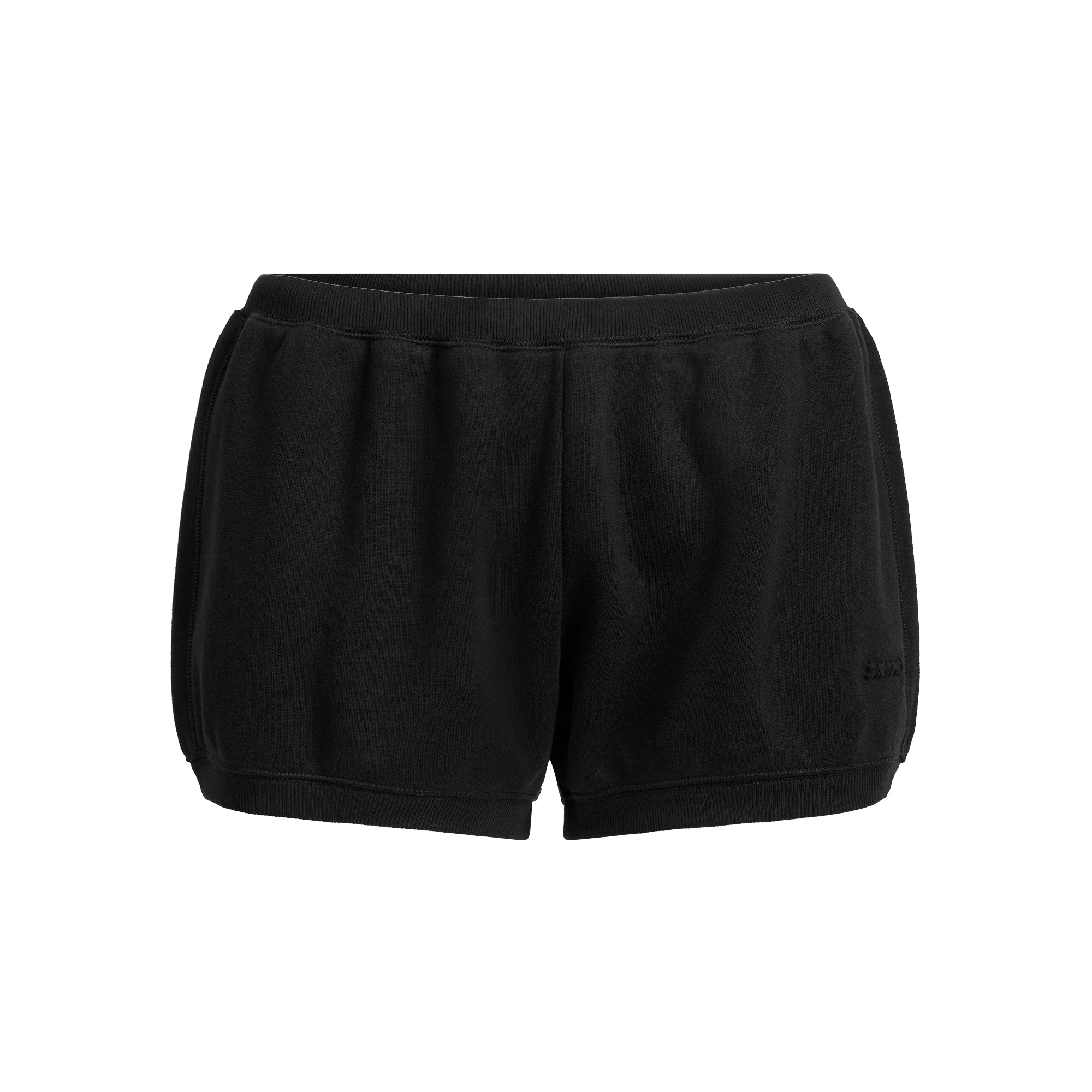 COTTON FLEECE BUBBLE HEM SHORT | ONYX FLAT ON A WHITE BACKGROUND | FLT