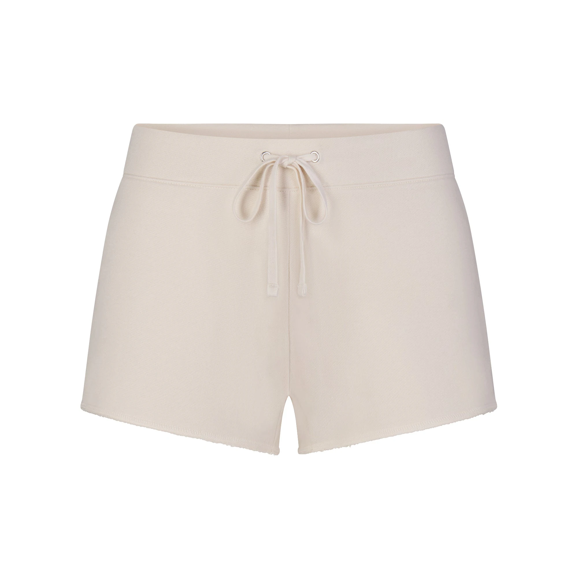 DRAPEY FRENCH TERRY SHORT | BUFF FLAT ON A WHITE BACKGROUND | FLT