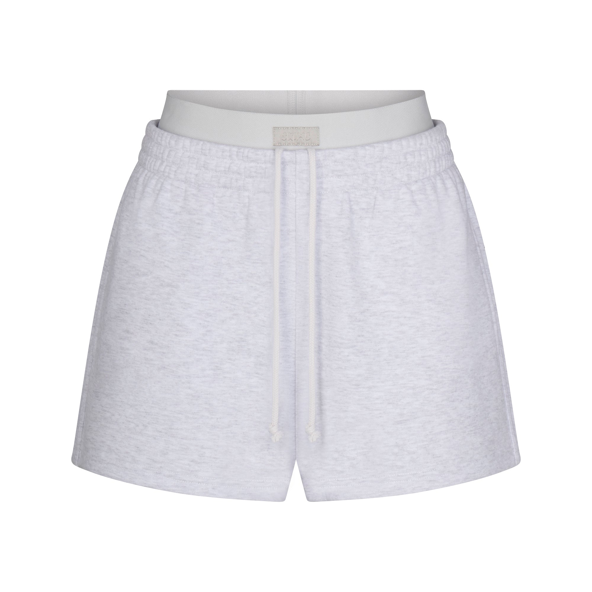 COTTON FLEECE OVERSIZED DOUBLE WAISTBAND SHORT | LIGHT HEATHER GREY FLAT ON A WHITE BACKGROUND | FLT