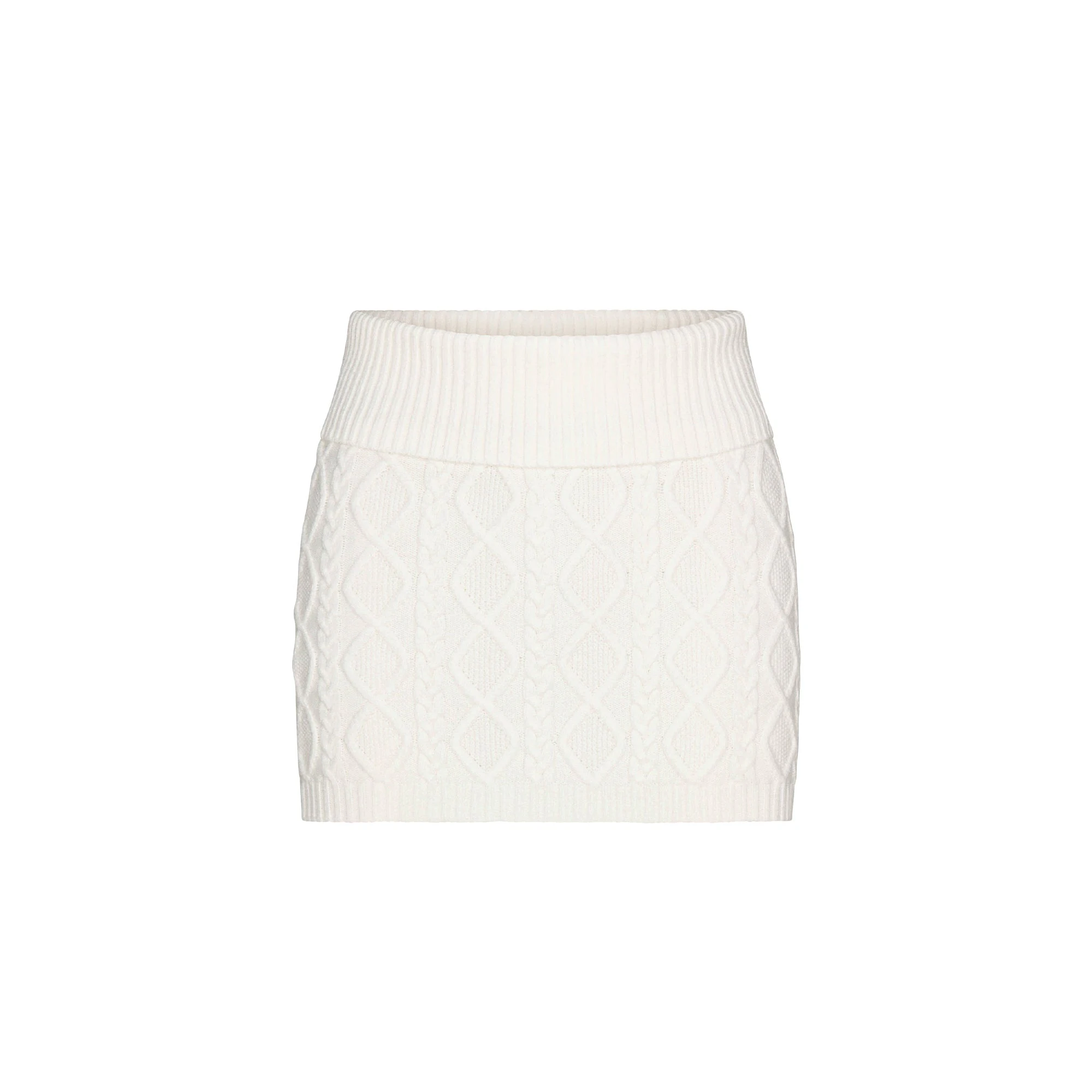 SWEATER KNITS CABLE MINI SKIRT | IVORY FLAT ON A WHITE BACKGROUND | FLT