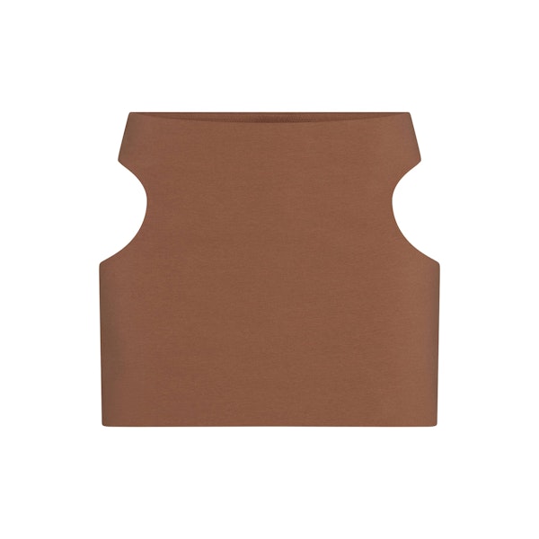 COTTON JERSEY CUT OUT MINI SKIRT | JASPER LAYS FLAT ON A WHITE BACKGROUND | FLT