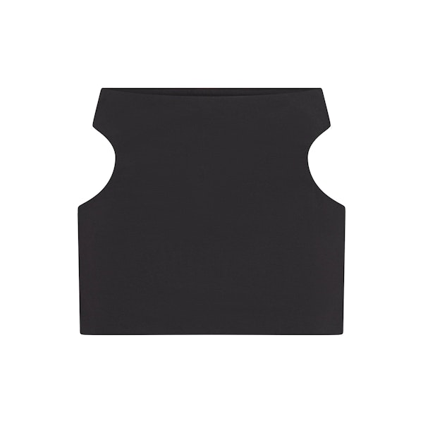 COTTON JERSEY CUT OUT MINI SKIRT | SOOT LAYS FLAT ON A WHITE BACKGROUND | FLT