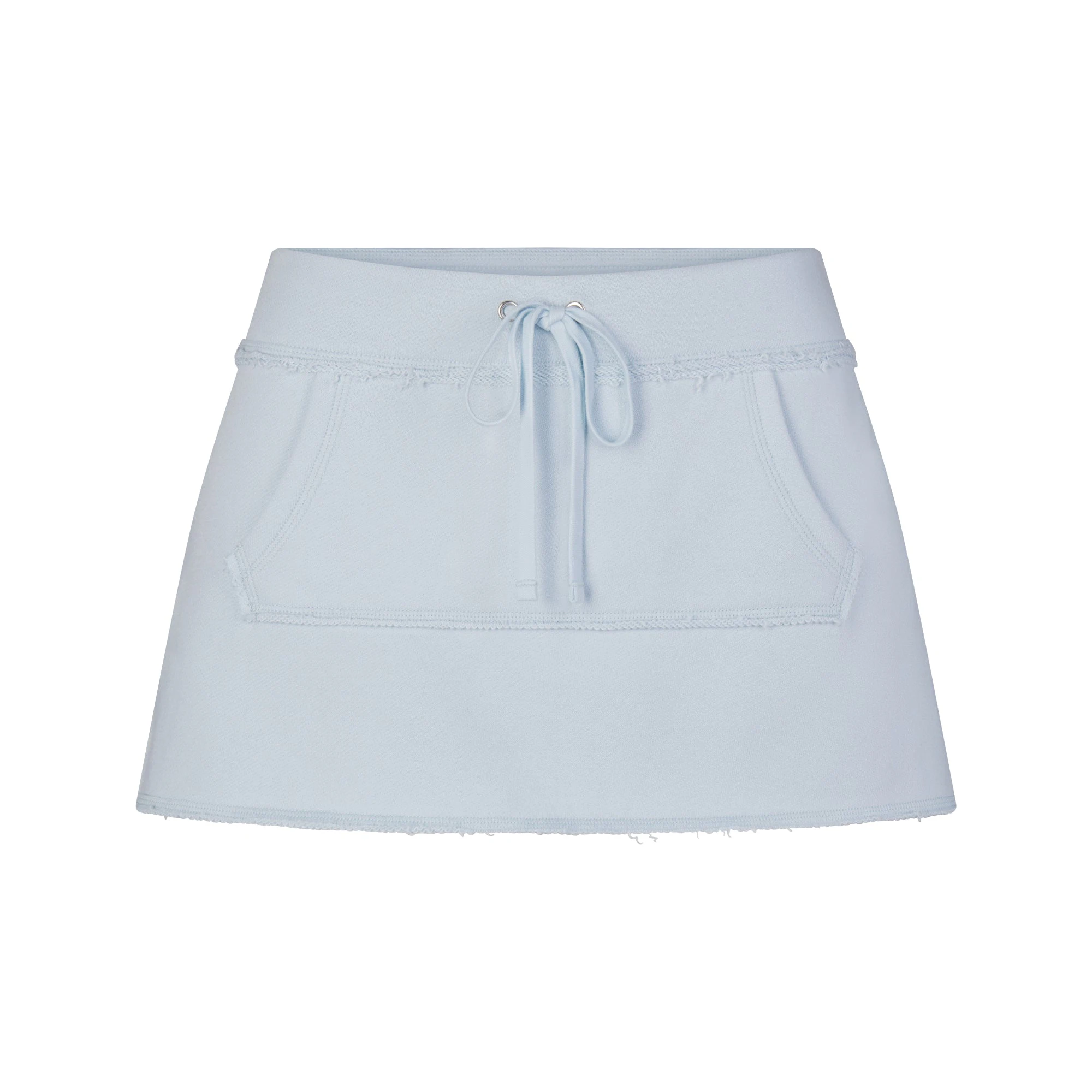 DRAPEY FRENCH TERRY MINI SKIRT | POWDER BLUE FLAT ON A WHITE BACKGROUND | FLT