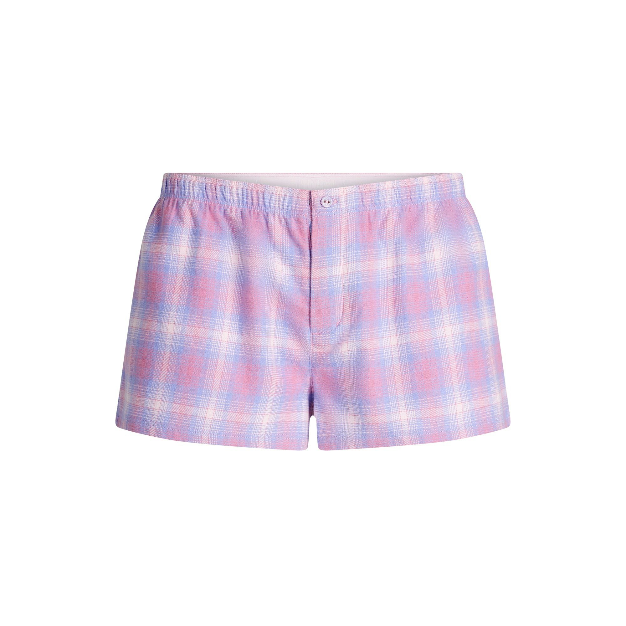 FLANNEL SLEEP CHEEKY BOXER | COTTON CANDY PLAID FLAT ON A WHITE BACKGROUND @ | FLT