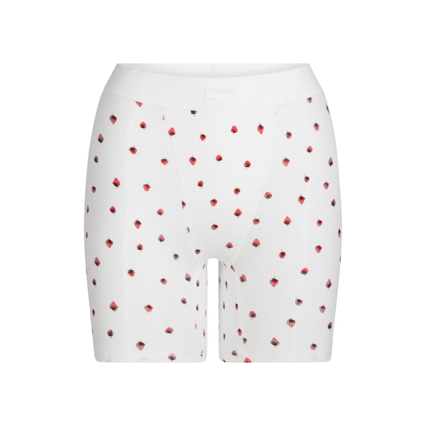 COTTON RIB BOXER | SNOW STRAWBERRY PRINT FLAT ON A WHITE BACKGROUND | FLT