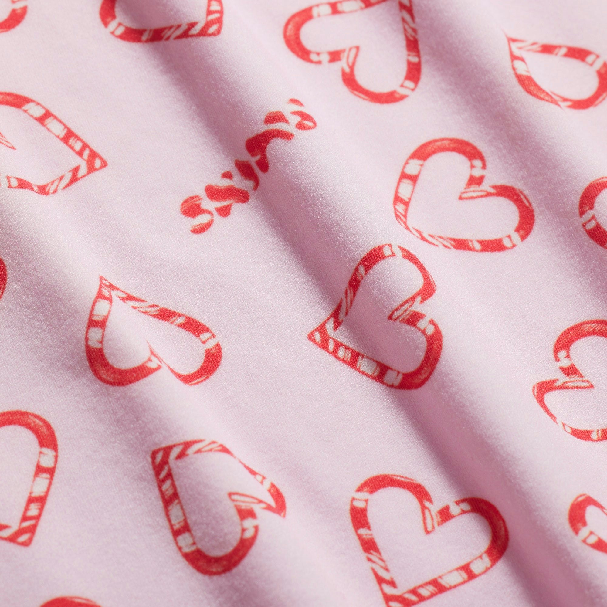 FITS EVERYBODY LACE ONESIE | CHERRY BLOSSOM CANDY HEART PRINT ADDITIONAL FABRIC DETAILS | about this fabric