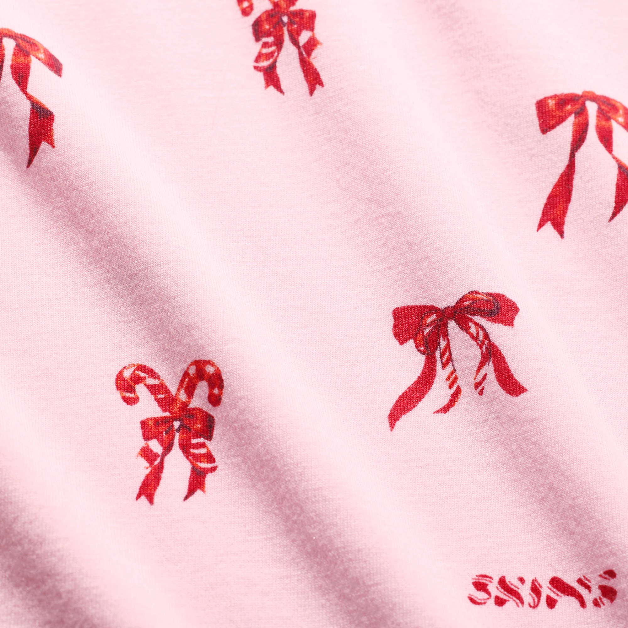 BOYFRIEND LONG SLEEVE T-SHIRT AND SHORT BOXER SET | CHERRY BLOSSOM CANDY BOW PRINT ADDITIONAL FABRIC DETAILS | about this fabric