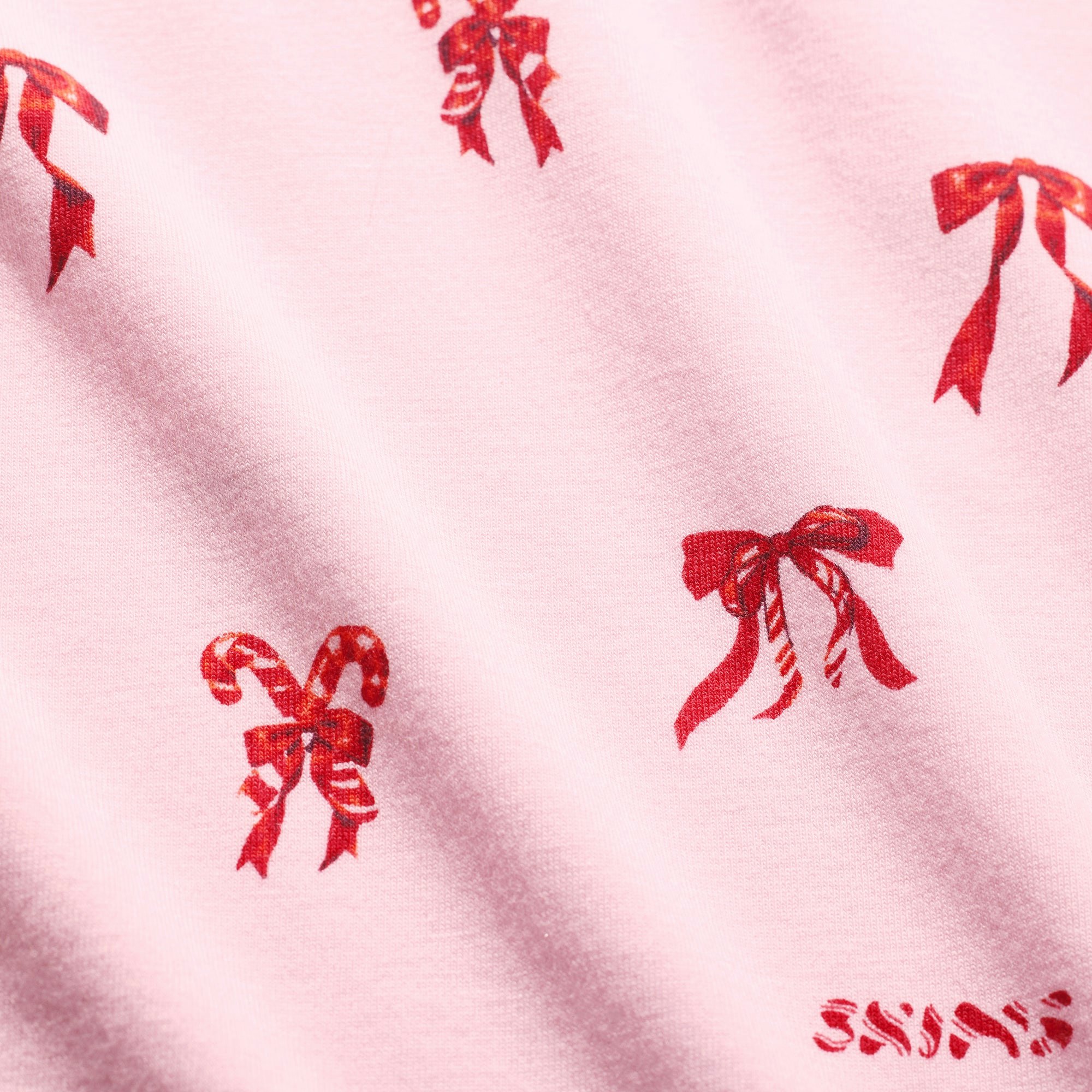 BOYFRIEND LONG SLEEVE T-SHIRT AND SHORT BOXER SET | CHERRY BLOSSOM CANDY BOW PRINT ADDITIONAL FABRIC DETAILS | about this fabric