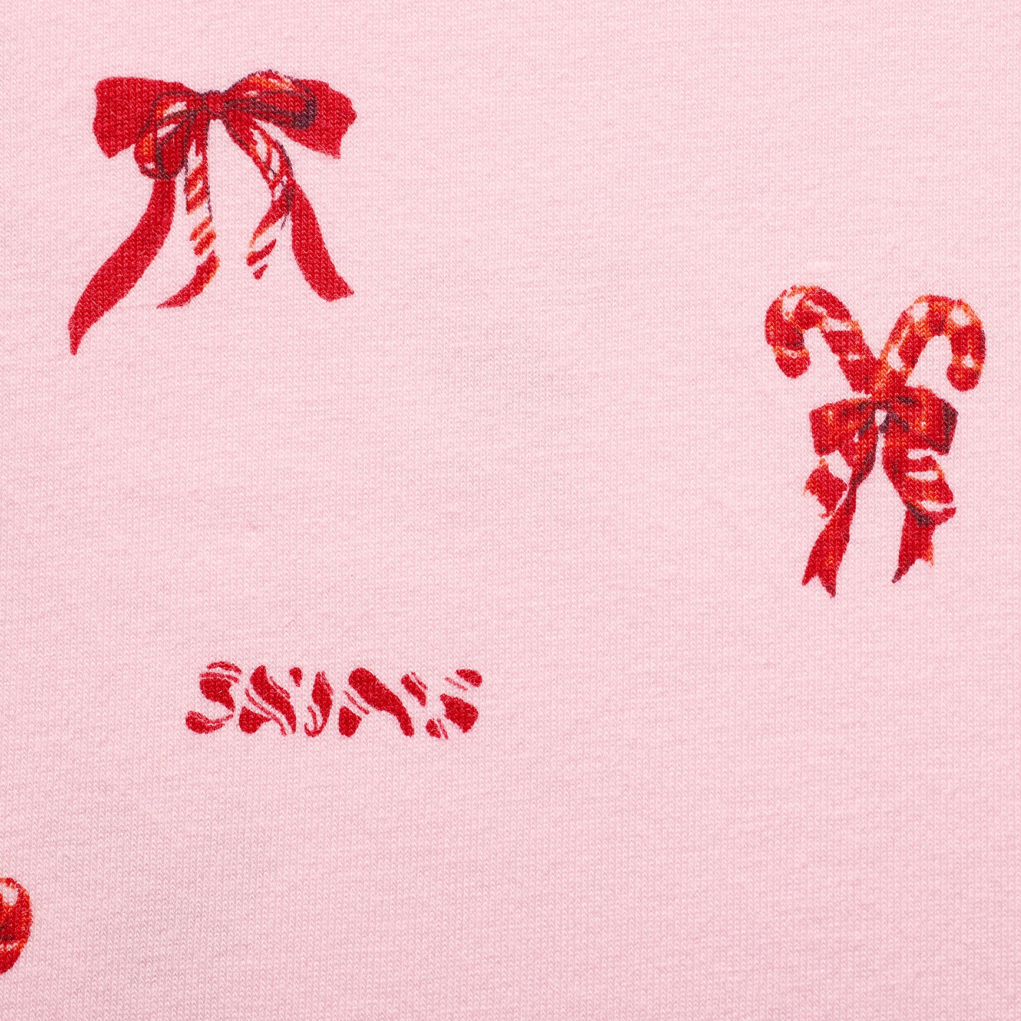 BOYFRIEND LONG SLEEVE T-SHIRT AND SHORT BOXER SET | CHERRY BLOSSOM CANDY BOW PRINT ADDITIONAL FABRIC DETAILS | about this fabric