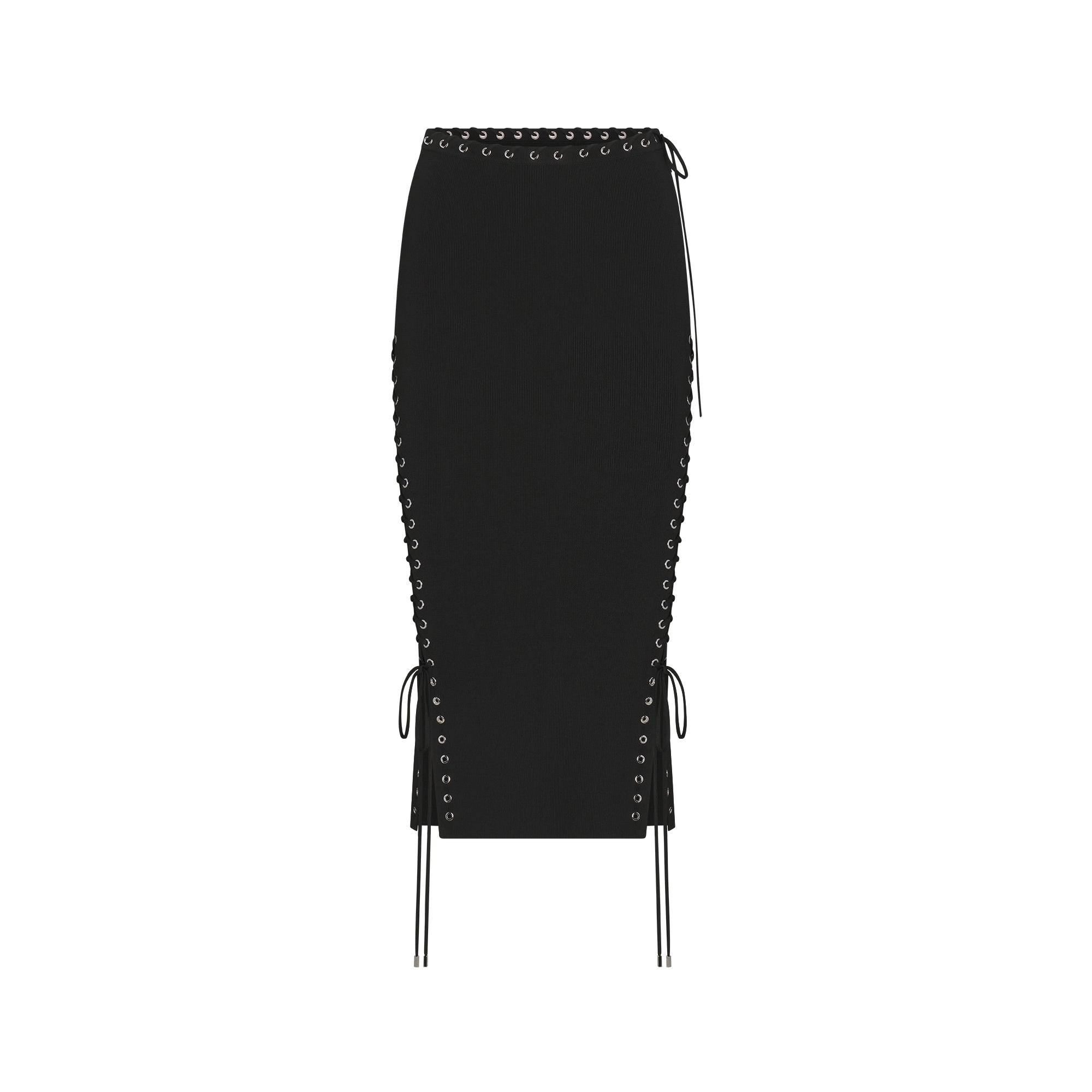 LUDOVIC DE SAINT SERNIN X SKIMS REFINED KNIT MIDI SKIRT | ONYX FLAT ON A WHITE BACKGROUND | FLT