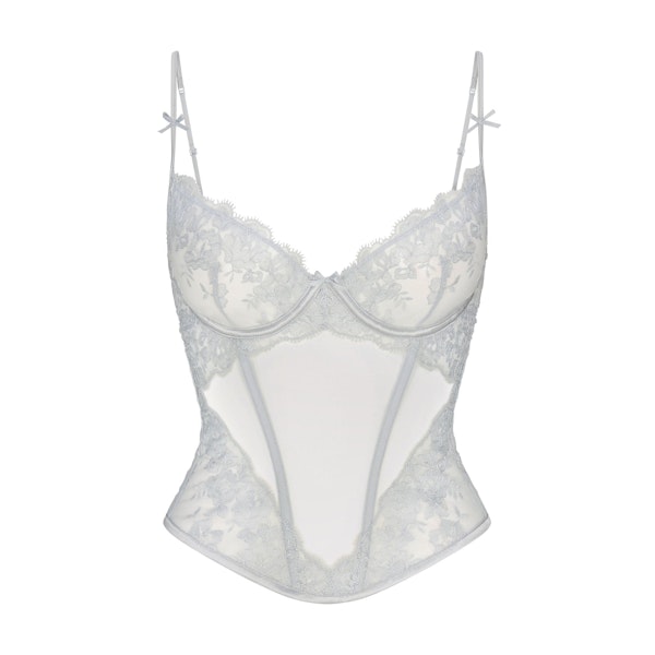 EMBROIDERED LINGERIE UNLINED CORSET | PEARL FLAT ON A WHITE BACKGROUND | FLT