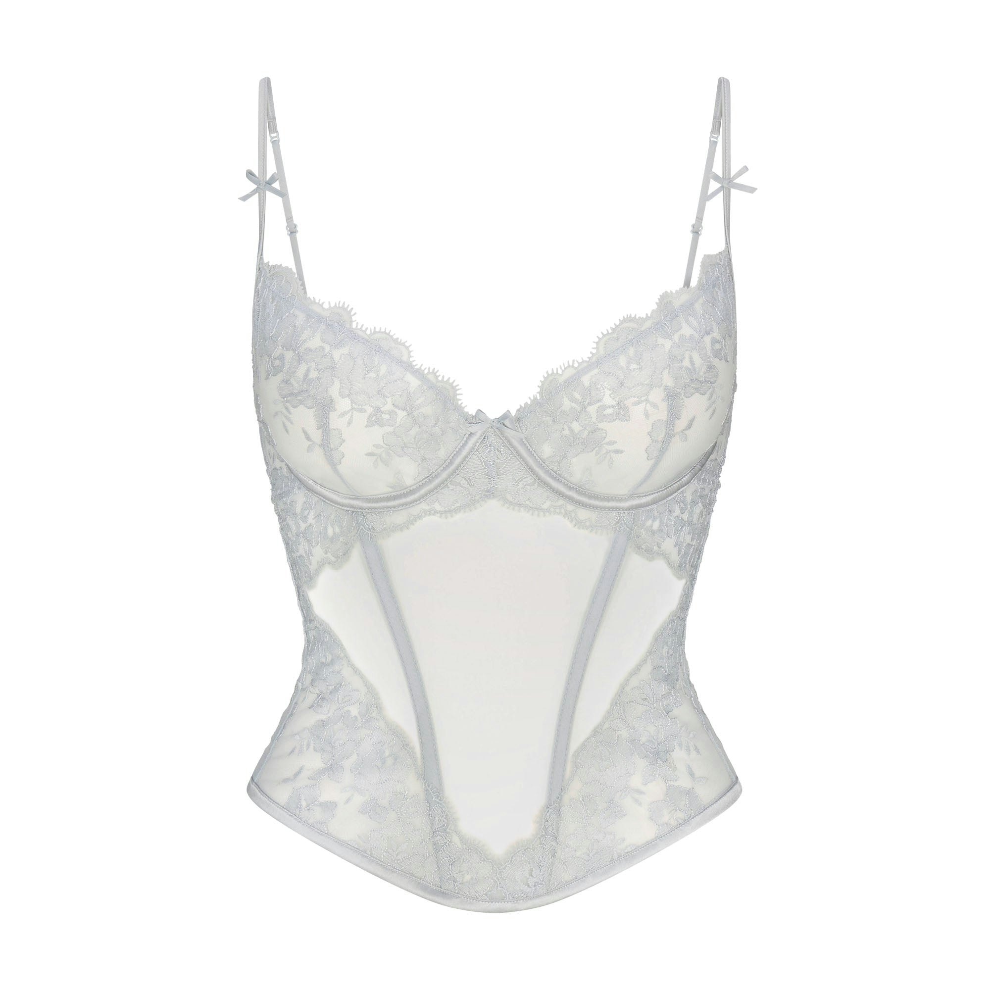 EMBROIDERED LINGERIE UNLINED CORSET | PEARL FLAT ON A WHITE BACKGROUND | FLT