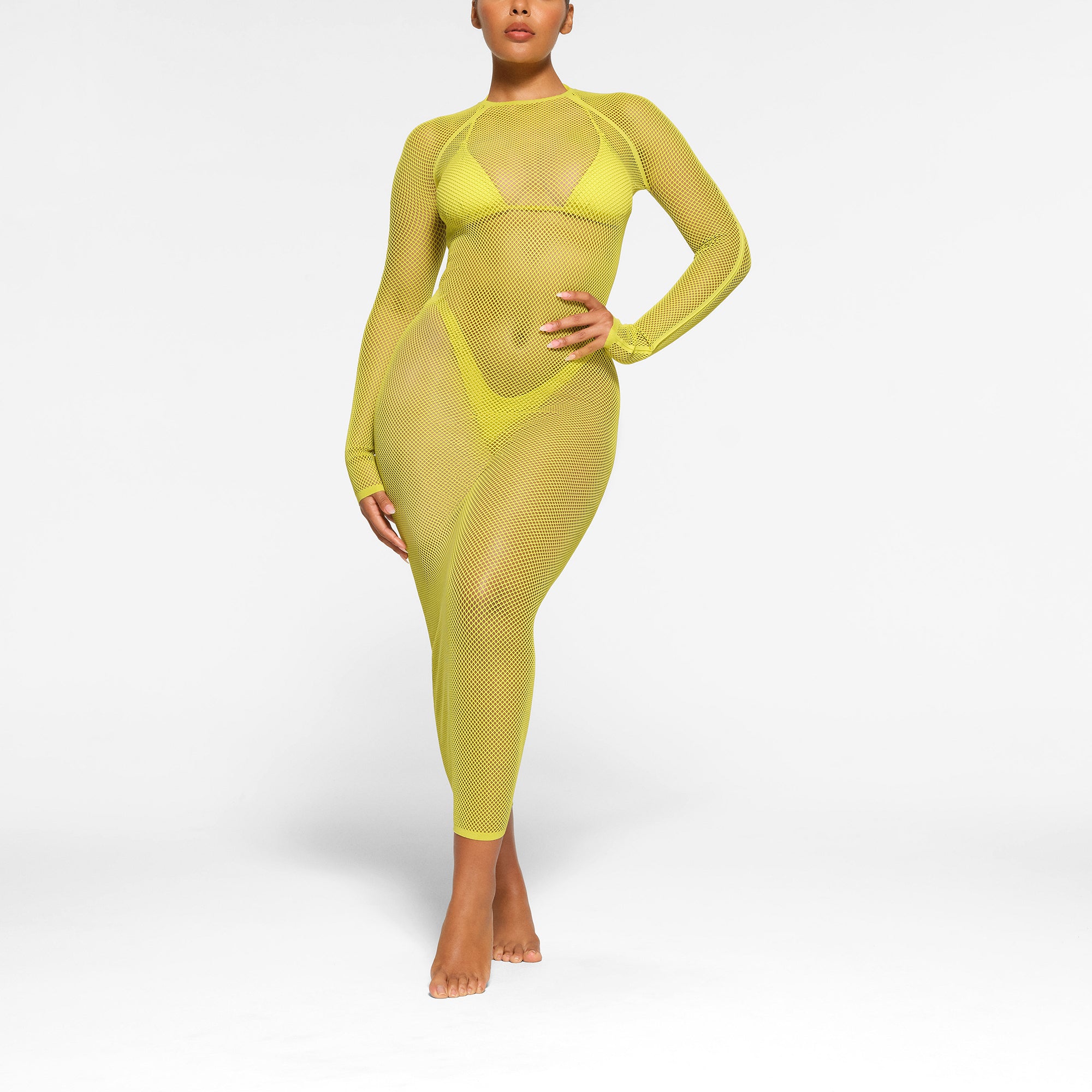 WARP KNIT COVER UP LONG SLEEVE DRESS | CITRUS