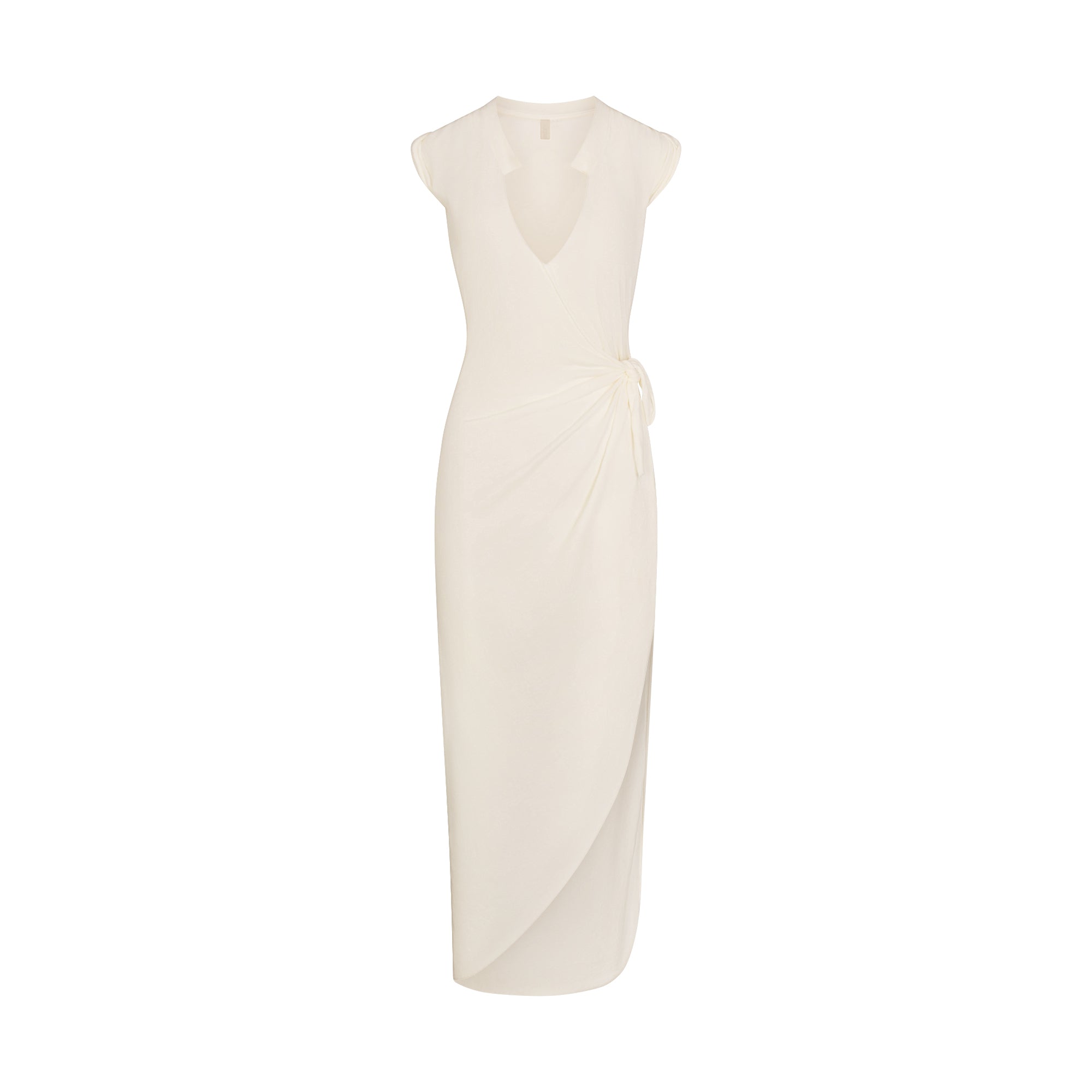 COTTON JERSEY COVER-UPS TIE DRESS | EGRET LAYS FLAT ON A WHITE BACKGROUND | FLT