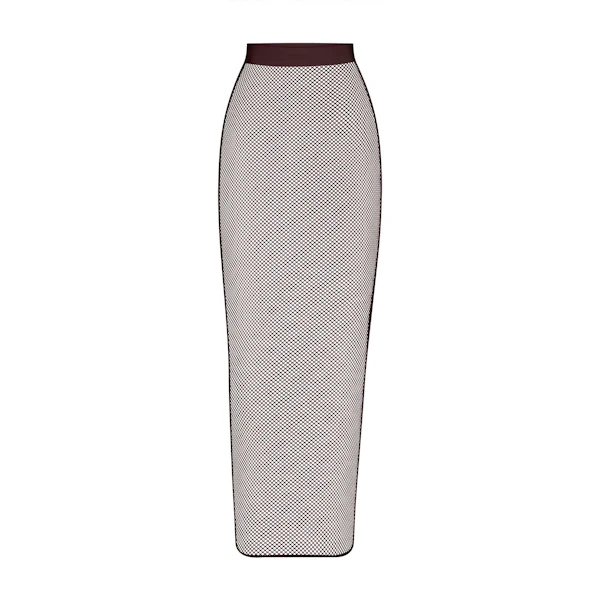 WARP KNIT COVER UP LONG TUBE SKIRT LAYS FLAT ON A WHITE BACKGROUND