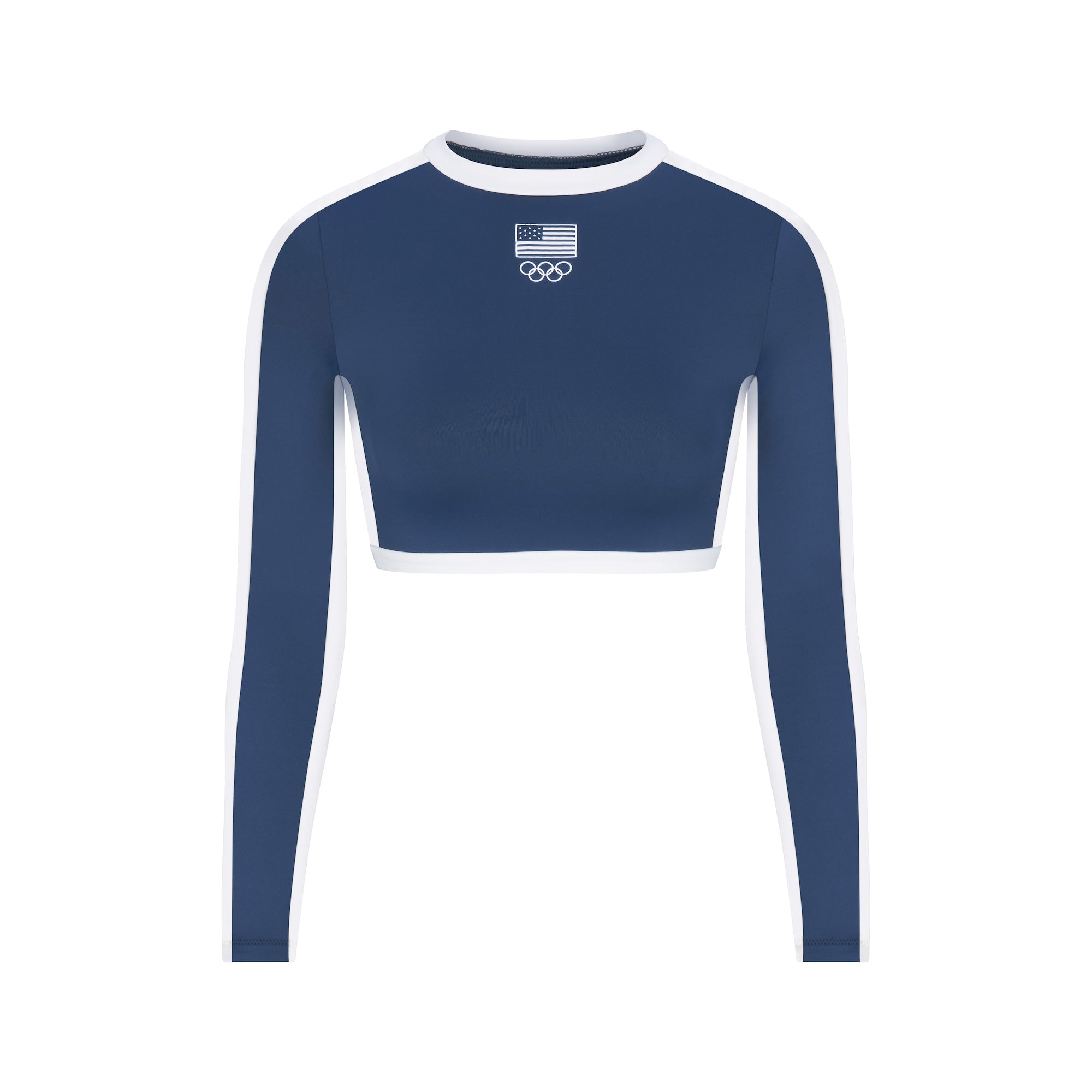 SKIMS FOR TEAM USA SIGNATURE SWIM OLYMPIC LONG SLEEVE CROPPED T SHIRT NAVY