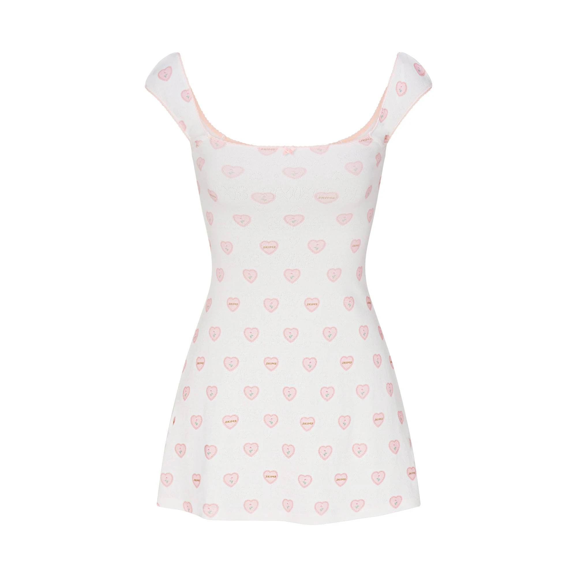 LOGO POINTELLE MINI DRESS | SNOW LACE HEARTS FLAT ON A WHITE BACKGROUND | FLT