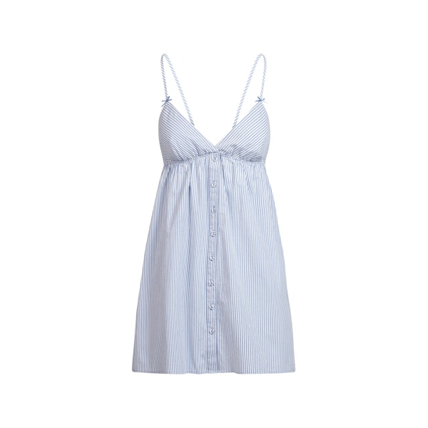 COTTON POPLIN SLEEP MINI DRESS | CADET STRIPE FLAT ON A WHITE BACKGROUND | FLT