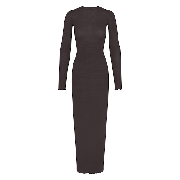 SHEER MODAL LONG SLEEVE LONG DRESS | PHOENIX (LONG DRESSES) FLAT ON A WHITE BACKGROUND | FLT